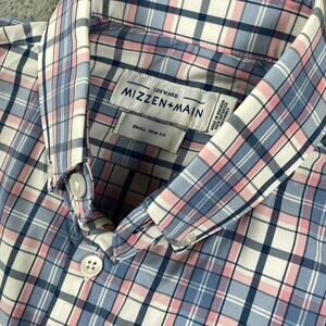 Mizzen + Main Button Down Short Sleeve Trim Fit Men's Small Pink Blue Plaid